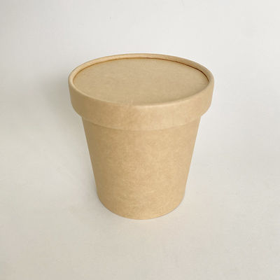 Biologisch abbaubare Suppen-Papierbecher mit Deckel 16 Oz 500 ml Kraft-Nudelbehälter