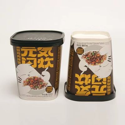 Warme Nahrungsmittel Nudeln Papierbecher 600ml Einweg-Kundendruck Quadratschüssel mit Deckel