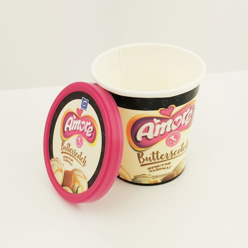 6oz 175ml Papier gefrorene Joghurtbecher, flacher Deckel benutzerdefinierte Eiscreme Papierbecher mit Löffel